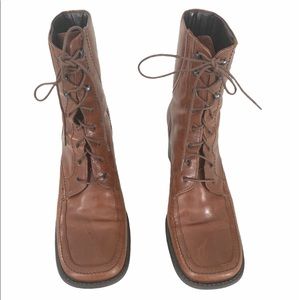 Via Spiga leather lace up boots square toes cognac brown size 7.5